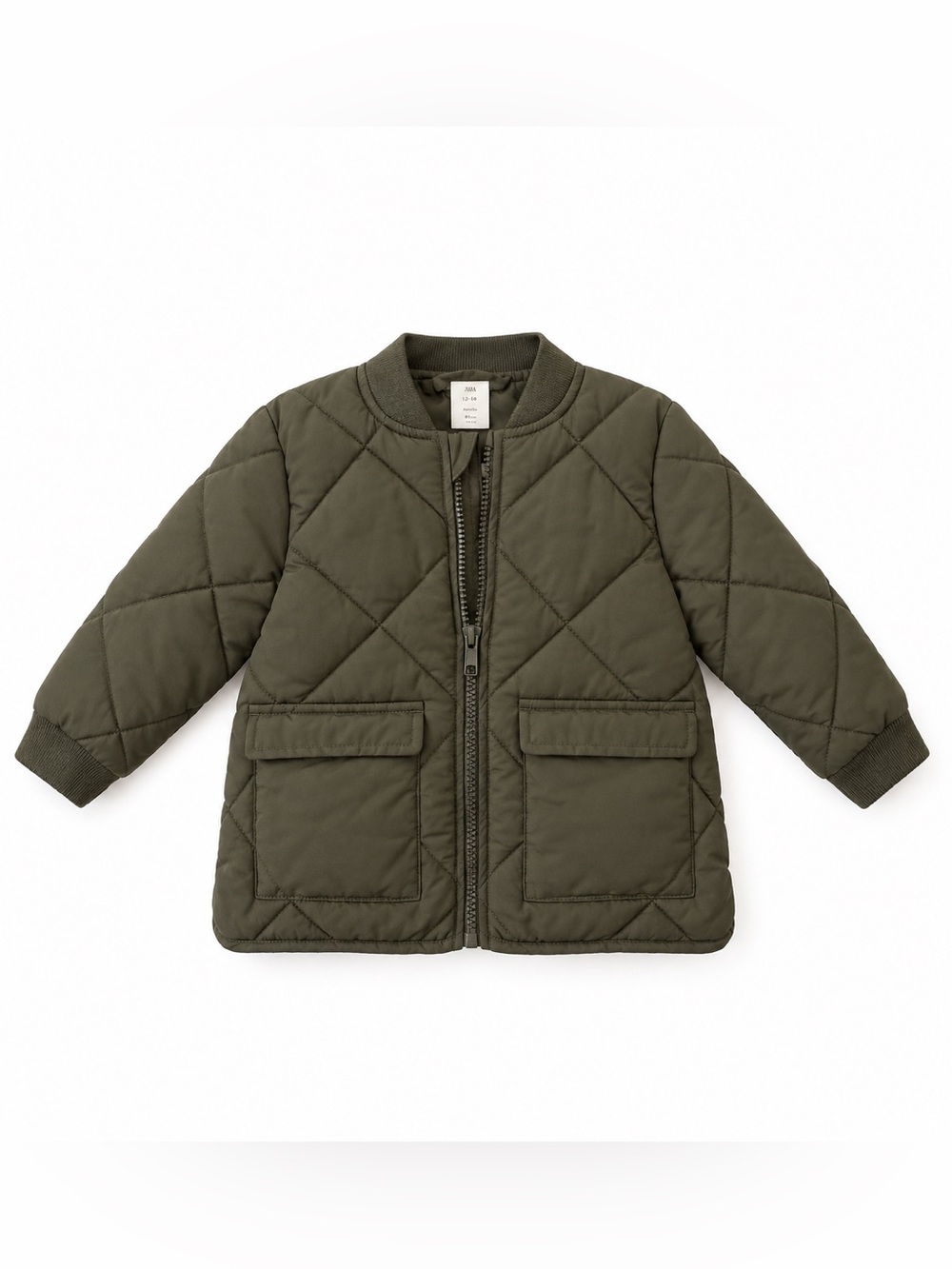 H&M Quilted Puffer Bomber Jacket in Olive Green